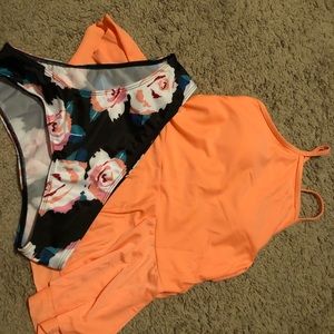 Coral and floral tankini swimsuit!!